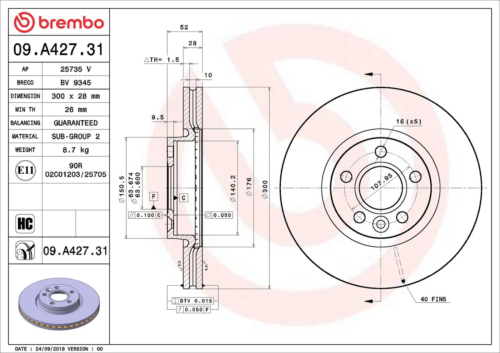09a42731 Brembo Гальмівний диск