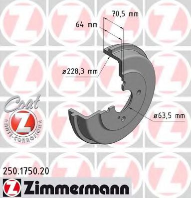 250.1750.20 Zimmermann Гальмівний барабан для Ford B-Max