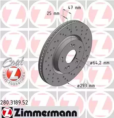 280.3189.52 Zimmermann Гальмівний диск для Honda Civic